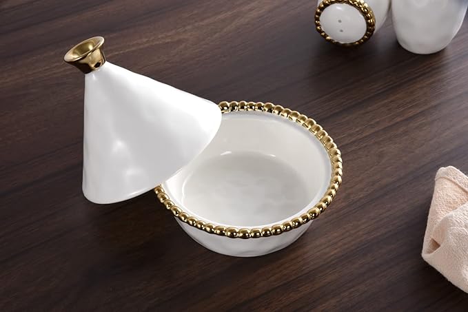 Pampa Bay Golden Salerno Titanium-Plated Porcelain Small Tagine, 5 x 5in