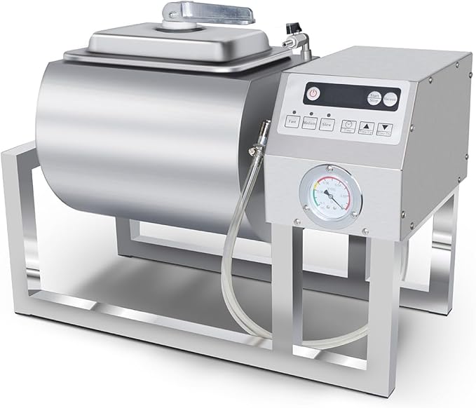 CLIVIA Vacuum Tumbler Marinator, 18L Meat Tumbler Marinator Machine, Three-Speed Automatic Bidirectional Rotation, Stainless Steel Marinating Curing Meat Tenderizer for Chicken Steak Burger Shop