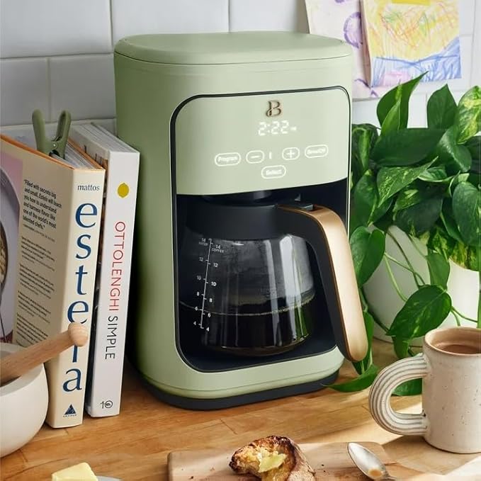 Beautiful by Drew Barrymore 14 Cup Programmable Drip Coffee Maker, Touch-Activated Display, Fast 14-Min Brew, Bold Strength, Keep Warm 4hrs (Green)