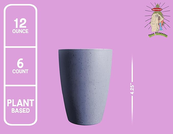 Hippie & Squatch's Tree Chuggers Plant Based Reusable Cups 12 oz - 6 Count - Wheat Straw Plastic Alternative Cups - Dishwasher Safe Tumblers - Unbreakable Drinking Glasses