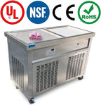 Kolice ETL Commercial 21"x21" Double Square Pans Fried Ice Cream Roll Machine, Yogurt Thai Stir Roll Ice Cream Machine-Auto Defrost, Transparent Sneeze Guard