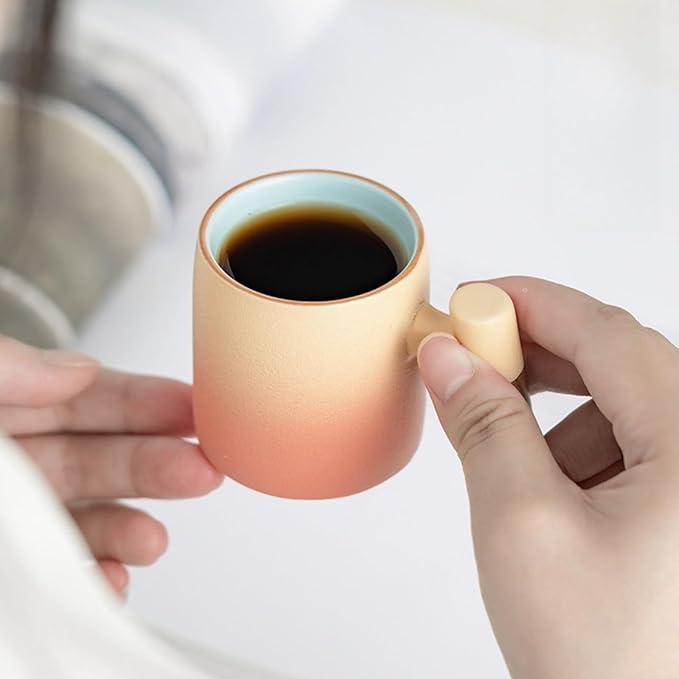 2-Oz Ceramic Espresso Cups with Wood Handle, 2/4-Piece Set for Coffee, Tea, Latte - Dishwasher Safe, Multi-Color & Wood Styles, Gift & Café Use (pink, Wooden Handle2)