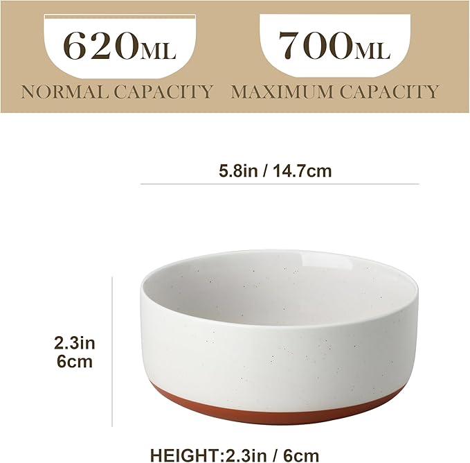 MALACASA Cereal Bowls Set of 6, 24 OZ Ceramic Bowls for Kitchen, Soup Bowl Breakfast Bowls, Dishwasher Microwave Safe, Khaki White, Series TARA