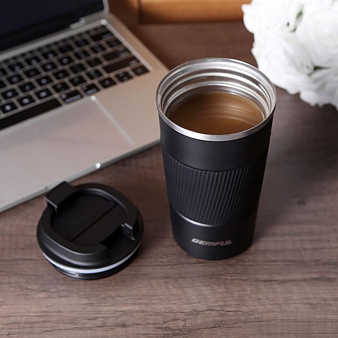 GEMFUL Travel Coffee Mug To Go Insulated Tumbler with Lid Portable Stainless Steel Reusable Leak proof Cups for Women Hot Cold Drinks 17oz (6 Pack)