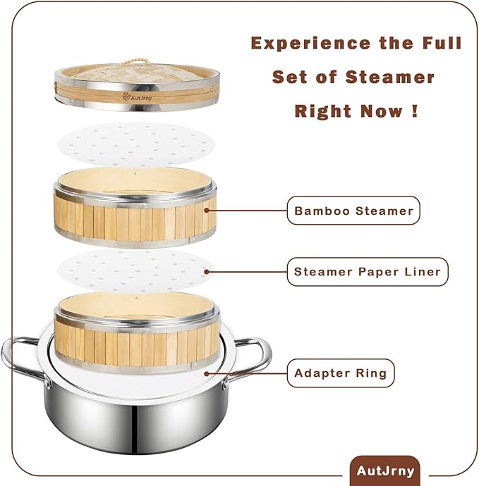 Stainless Steel Steamer Ring | 13 Inch, Fits 7 to 12 Inch Bamboo Steamer | Steaming Adapter for Steam Pot, Asian Food, Dumpling, Dim Sum, Rice, Veggie for Cooking Basket