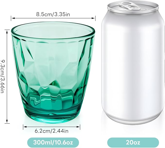 Topsky 10 oz Plastic Water Tumblers | Set of 4 Transparent Unbreakable Drinking Glasses Clear Acrylic Reusable Juice Wine Cups for Home Picnic Party, Dishwasher Safe, Stackable (Light Green)