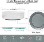 Webbylee 10.25" Melamine Dinner Plates Set of 6 - Durable Serving Dishes Perfect for Kitchen Outdoor Use, Dishwasher Safe,Scratch Resistant-White & Grey