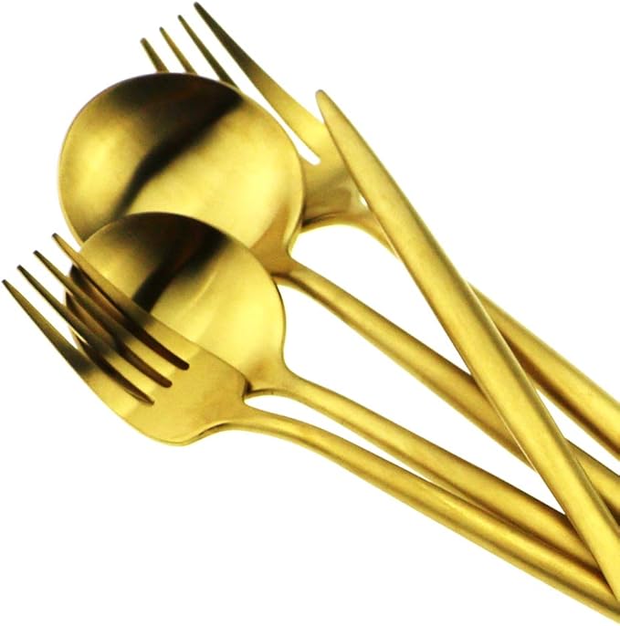 Gugrida 5-Piece 18/10 Stainless Steel Matte Gold Flatware Set - Dishwasher Safe, Perfect for Home, Office, or Travel