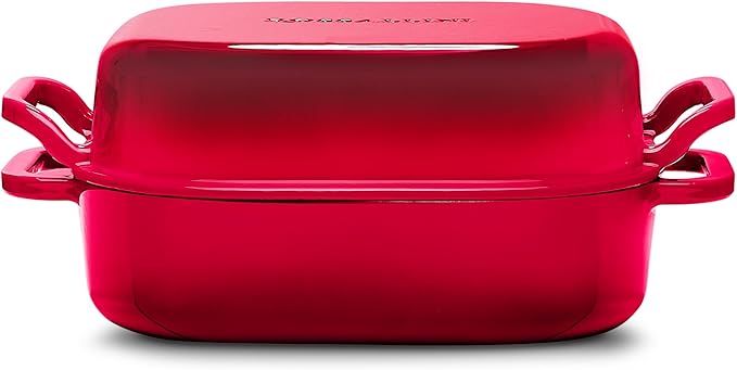 Signature Enameled Cast Iron Sourdough Bread Oven | Non-Stick with Tight Fitting Lid for Perfect Baking and Bread Making | 6QT Rectangle Oven With Lid [Red]