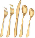 Matte Gold Silverware Set, 20-Piece Stainless Steel Flatware Set, Kitchen Utensil Set Service for 4, Satin Finish Tableware Cutlery Set for Home and Restaurant, Dishwasher Safe