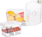 2 PCS Fruit Storage Containers for Fridge with Timer & Strainer, 5.5L+2.3L Bread Box BPA-Free Produce Keepers Leakproof Food Containers with Handle Airtight Lids for Vegetables Fruit Meat Fresh Longer