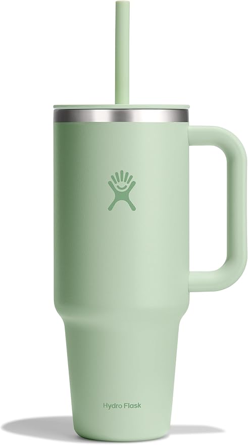 Hydro Flask 40 Oz Travel Tumbler with Handle, Lid and Straw - Insulated Stainless Steel in Aloe