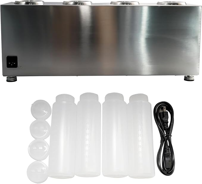 Commercial Electric Sauce Warmer Electric Cheese Sauce Warmer Hot Fudge Warmer Dispenser Cheese Dispenser Warmer with 4 Pump (4 Pump Head)