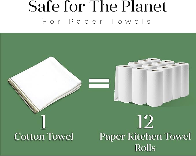 Salt Earth Kitchen Towels Cotton Dish Towel Size 24x14 Inches Set of 4 100% Ring Spun Cotton Absorbent Quick Dry Herringbone Weave Lint Free Washable Dishcloth Hanging Loop Color White & Green Stripe