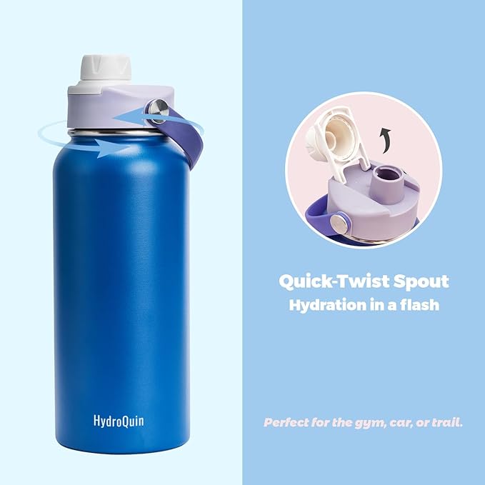 32oz Water Bottle with Comfort Grip Handle, Gym Water Bottle, Insulated Steel Water Bottle with Wide Mouth, No Straw