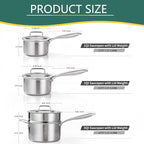 DELARLO Kitchen Pot Set, Tri-Ply Stainless Steel Saucepan Set, 1.0QT 2QT 3.5QT, Cooking Set, Fast Even Heat, Saucepan set Compatible with all Cooktops 600℉（Lids 300℉）3.5QT Pot with a Steamer