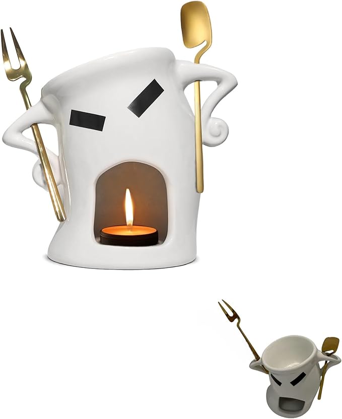 Chocolate Fondue Mug With Attitude, Cheese, Candy Mini Ceramic Fondue Mugs Gift Set with 1 Forks & 1 Scoop - Sweet Fondue Cup Set for Gifts Parties Cozy Nights