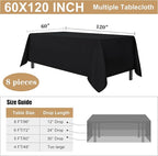 sancua 8 Pack Black Tablecloth 60 x 120 Inch, Rectangle Table Cloth for 8 Feet Tables - Stain and Wrinkle Resistant Washable Polyester Table Cover for Dining Tables, Buffet Parties and Camping