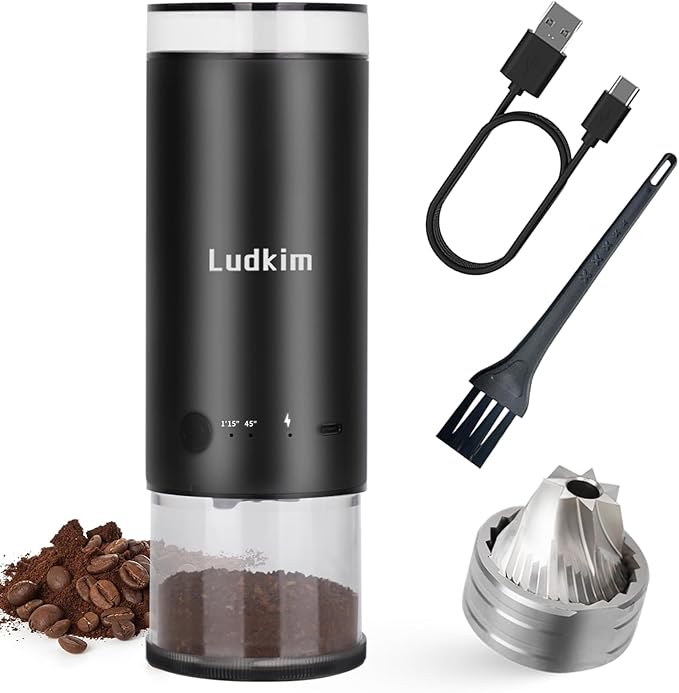 Electric Burr Coffee Grinder, 80 Precise Settings Rechargeable Cordless - Conical Stainless Steel Grinder for Espresso, Drip, French Press, Portable for Travel & Home Use