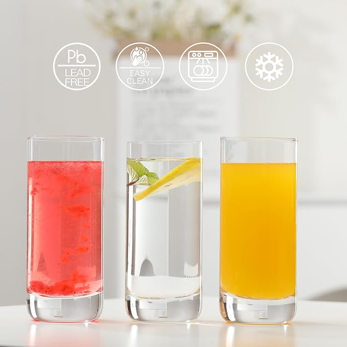 Drinking Glasses Set of 6, 13oz Crystal Highball Glasses, Clear Tall Glass Cups,Water Glass for Kitchen,Tom Collins,Juice,Whiskey,Mojito Cocktail Glasses for Bar Glassware,Gifts