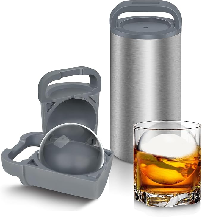 Clear Ice Ball Maker, 2.4" Round Ice cube Mold for Whiskey Stainless Steel & Non-BPA Silicone, Cocktails, Drinks & Bourbon Gifts for Men Woman