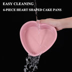 7 & 4 Inch Heart Shaped Cake Pans Set of 6, Pink Carbon Steel Baking Pans Set, Nonstick Heart Cake Mold for Baking, Small Cake Pans, Bakeware Sets for Valentine's Day Wedding