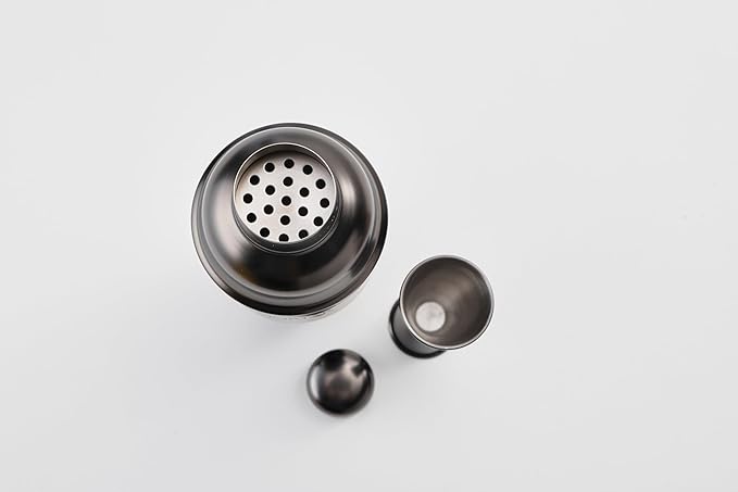 Mint & Mortar Cocktail Shaker Set, 7-Piece Bartender Kit with Stand, 24oz Martini Shaker Bottle Stainless Steel Bar Tools, Home Bar Accessories Drink Mixer, Barware Gift Set - Gunmetal