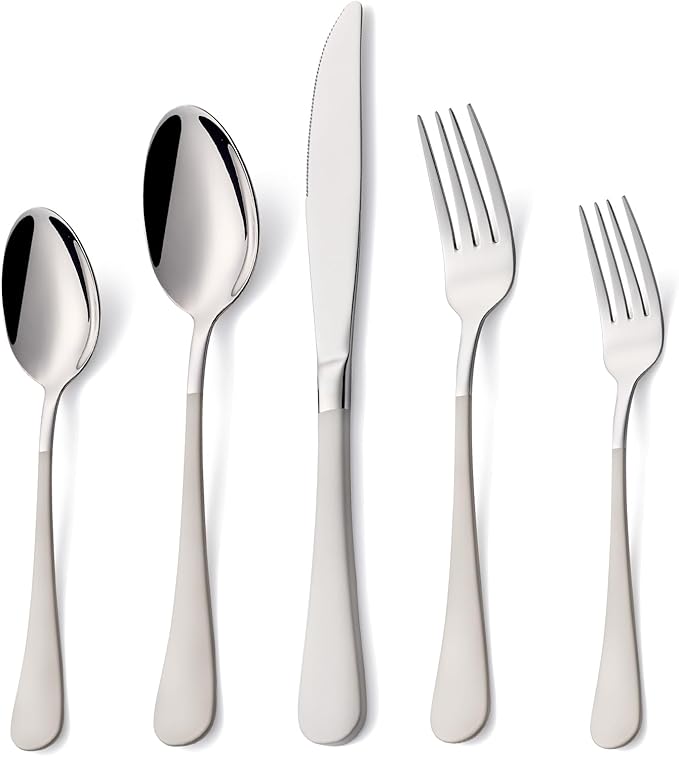 20 Piece Cream Grey 18/0 Flatware Utensil Set for 4, Include Dinner Knife,Dinner Forks,Dinner Spoons,Salad Forks,Teaspoons,Silverware Set for 4, Dishwasher Safe