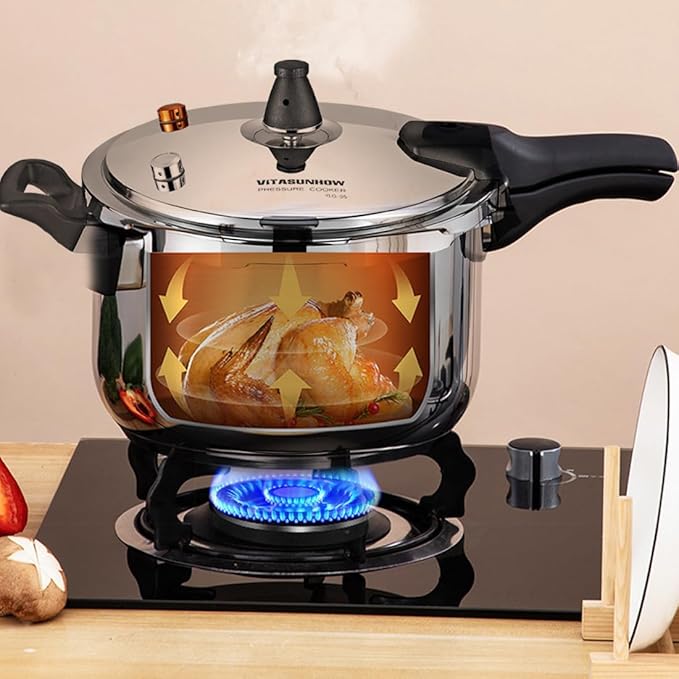 Stainless Steel Pressure Cooker with Steamer Basket, Faster Cooking and Safety Pressure Release (7-Liter)