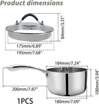 Woogim Thickened Stainless Steel Saucepan Milk Pot Glass Lid Included,Ergonomic Curved Handle with Strainer Holes and Pour Spout,2 Quart Sauce Pan,Suitable for Various Cooking Needs