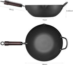 FGJ Wok, 13 Inch carbon steel wok pan with steamer & stir-fry pans nonstick, Pre-Seasoned 5.8QT Flat Bottom Chinese Woks Paella Pan with lid, Carbon Steel Cookware, Compatible with All Cooktops