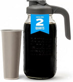 County Line Kitchen Glass Cold Brew Coffee Maker with Lid - Wide Mouth, 2 Quart (64 oz) - Heavy Duty, Leak Proof - Sun & Iced Tea Pitcher, Cold Brew Coffee, Breast Milk Storage, Water - Gray