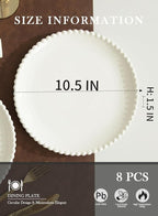 OMAYKEY 10.5" Ceramic Dinner Plates Set of 8, Catering Round Dining Plates, Large Salad Plate, White Porcelain Kitchen Plate for Pizza, Steak, Microwave and Dishwasher Safe
