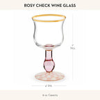 MACKENZIE-CHILDS Stemmed Wine Glass, Decorative Wine Glassware, 16 Ounces, Pink-and-White Rosy Check