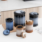 Nihow Ceramic Food Storage Jar Sets: Container with Air Tight Ceramic Lid for Flour/Sugar/Rice/Coffee/Cookies/Candy - Seal Damp-proof Canister for The Kitchen - Set of 3 （Brown）