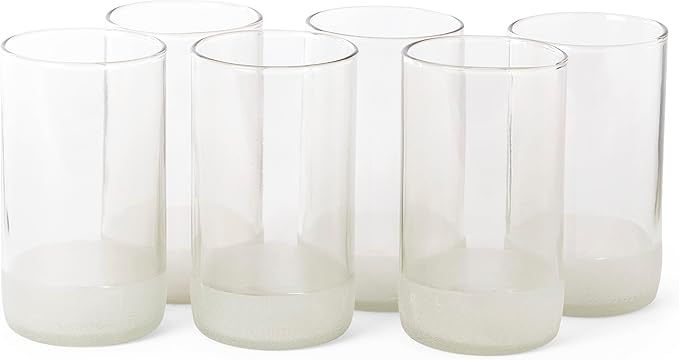 IWAS Upcycled Tall Clear Drinking Glasses | 350 ML | 12 OZ | Set of 6 | Sustainable Water and Cocktail Glasses For Home | Environmentally Friendly