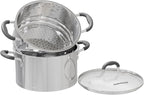 SUNHOUSE 3 Quarts Steamer Pots With Lid 2-Tier Multipurpose Stainless Steel Steaming Pot Cookware For Vegetable, Dumpling, Sauce, Food - Triple Bottom, Measurement Line