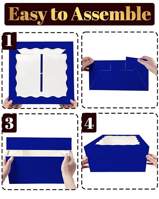 qiqee 12x12x6 Cake Box, 18 Sets Gemstone Blue Cake Box with Window ＆ 18 Sets 12" Gemstone Blue Cake Round Boards, 12inch Cake Containers