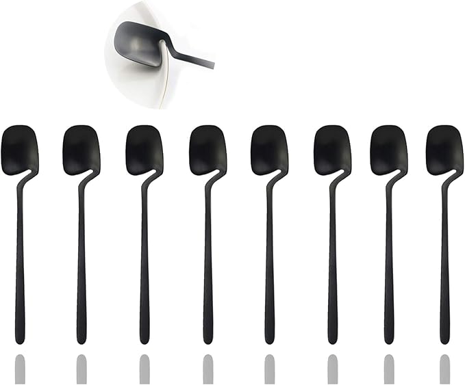 JASHII Mini Teaspoons Set Pack of 8 Stainless Steel Espresso Spoons for Coffee Sugar Dessert Cake Ice Cream Soup Antipasto Cappuccino, 5.3 Inch (Black)
