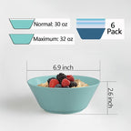 32 Ounce Cereal Bowls, Unbreakable Wheat Straw Fiber Bowl, Lightweight Kitchen Bowls Microwave & Dishwasher Safe BPA Free Bowls, E-Co Friendly Bowls Set for Cereal, Salad,Oatmeal, Soup,Snacks -6 Color