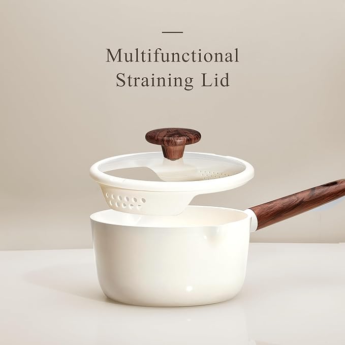 CAROTE 2QT & 3QT Sauce Pan Sets with Lid & Ladle Ceramic Nonstick Pot Set Non Toxic Saucepan Small Kitchen Cooking Pots, Easy to Clean, Induction Comptable, PFAS PTFE Free