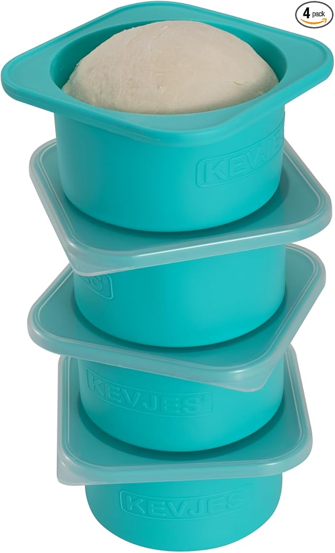 PLUS 1000ml Pizza Dough Proofing Containers for DIY family Artisan Pizza, Food Grade Silicone Stackable Boxes with Lids, Freezer, Fridge, Dishwasher Safe,4sets(Blue)