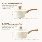 SENSARTE 1.5 & 2.5 Quart Ceramic Sauce Pan Sets with Lid, Cooking Pots Set, Nonstick Saucepan Set with Pour Spout, Small Kitchen Pot, Non toxic Saucepot, Induction Comptable, PFOA PTFE PFAS Free