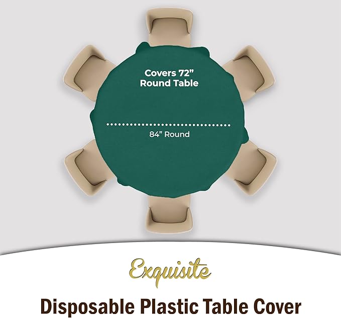 Exquisite 12-Pack Premium Plastic 84-Inch Round Tablecloth - Dark Green