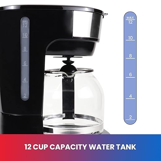 Total Chef Drip Coffee Maker - 12-Cup Programmable Coffee Machine With Glass Pot, Pause and Pour, Auto Shut-Off, Large Water Reservoir, Reusable Filter, Dishwasher Safe Carafe, Percoladora de Café