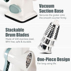 KEOUKE Rotary Cheese Grater Hand Crank White - Shredder Slicer Grinder 3 Stainless Steel Blades, Stable Suction, Labor-Saving Handle, Safe Kitchen Tool for Cheese, Vegetable, Nuts, Chocolate