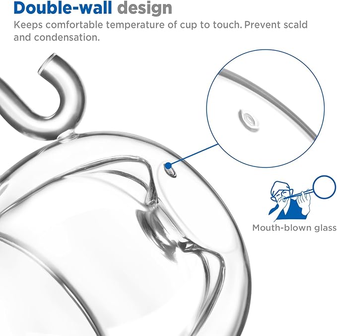 ecooe 4.4 Oz Cute Cat Double Wall Glasses Espresso Cups Set of 2, Demitasse Cups, Espresso Shots Coffee Cups Birthday Christmas Gifts for Women,Men, Mum, Kids, 130 ml (full capacity)