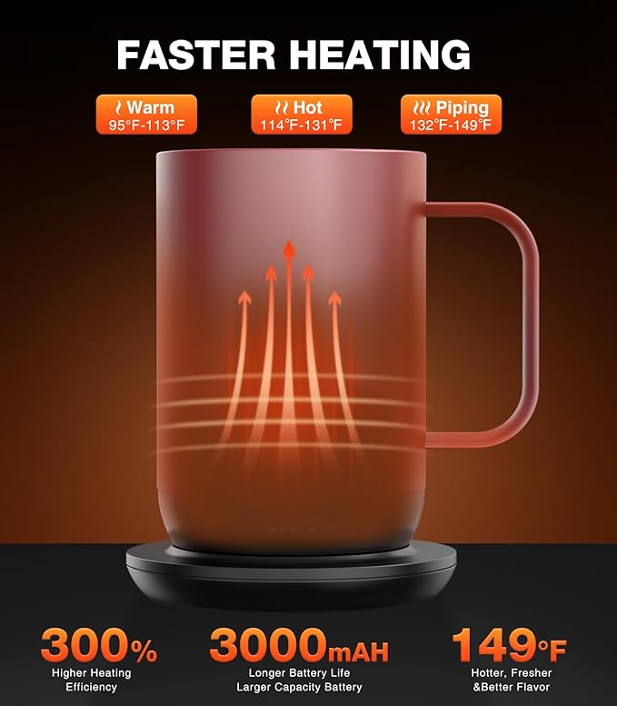 Self-Heating Coffee Mug T1, 16oz Rechargeable Heated Coffee Mug, Smart Coffee Warmer Mug with App-Controlled,Advanced Temperature-Controlled Heating Coffee Gifts for Women Men Coffee Lover