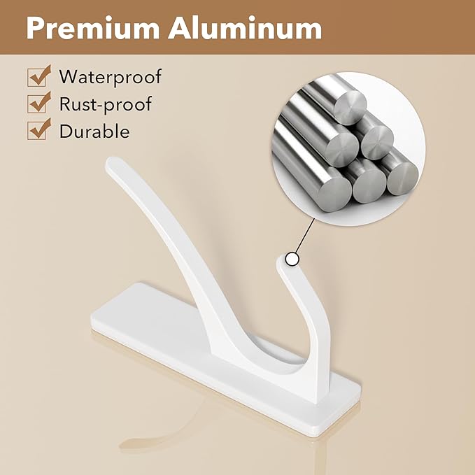 Self Adhesive Coat Hooks for Hanging, Heavy Duty Stainless Double Wall Hook for Towel, Backpack, Hat, Sturdy Metal Hanger for Bathroom, Bedroom, Door, Wall Mounted, 6 Pack, White