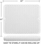 Silicone Dish Drying Mat for Multiple Usage,Easy clean,Eco-friendly,Heat-resistant Silicone Mat for Kitchen Counter or Sink,Refrigerator or drawer liner White L 16 inches x 12 inches
